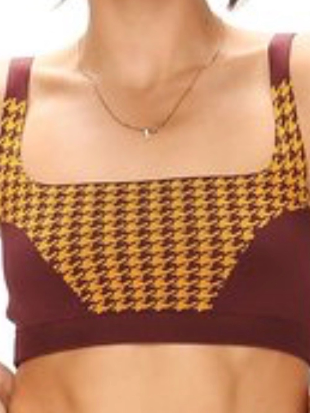 Nagnata Maroon and Mustard Houndstooth Knit Crop Top